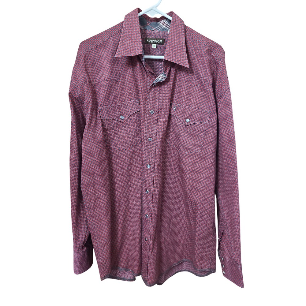 Stetson Pearl Snap Western Shirt Men's XL Red Circles Button Up Flip Cuff